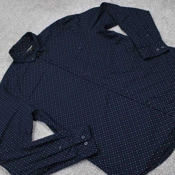 Express Shirt Mens Large 16-16 1/2 Blue Geometric 100% Cotton Long Sleeve Button - Picture 7 of 14